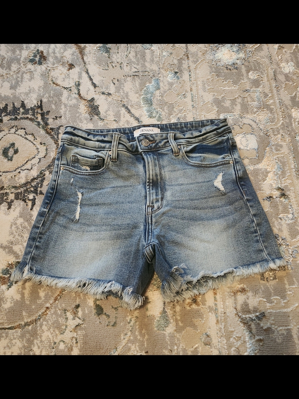 Zenana Outfitters Light Blue Distressed Denim Shorts